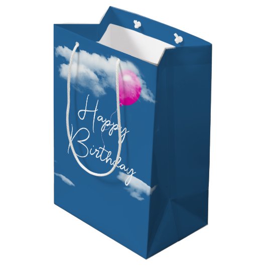 Verjaardagszwingel hangend aan een cumuluswolk medium cadeauzakje (Achterkant Gekanteld)
