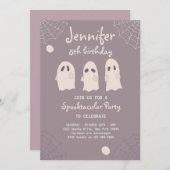 Verjaardaguitnodiging met grappige spoken en spinn kaart (Voorkant / Achterkant)