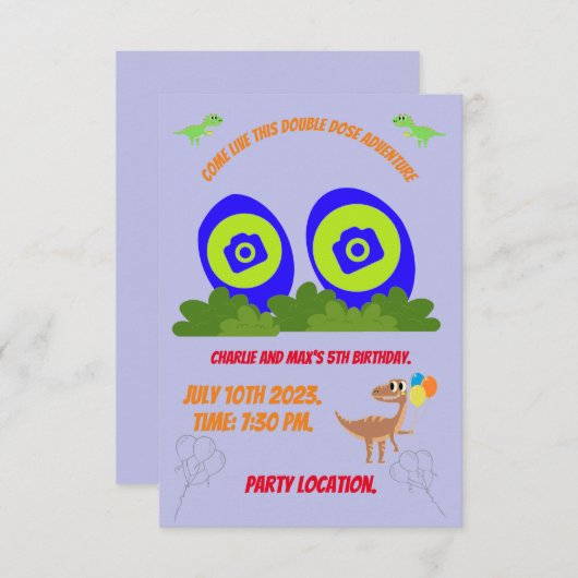 Verjaardaguitnodiging voor tweelingbroers. kaart (Voorkant / Achterkant)