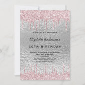 Verjaardfeest zilveren glitter druppelt metaal roz kaart (Voorkant)