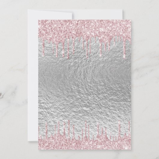 Verjaardfeest zilveren glitter druppelt metaal roz kaart (Achterkant)