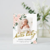 Verjaardingsaankondiging Dankkaart met Bloem Roze  (Staand voorkant)