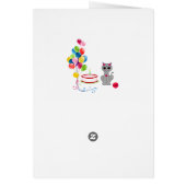 Verjaardkat, cake en meerkleurige ballonnen op kaa (Achterkant)