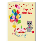 Verjaardkat, hart en meerkleurige ballonnen (Voorkant)