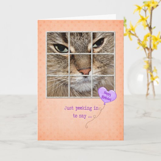 Verjaardkat in het raam kaart (Gele Bloem)