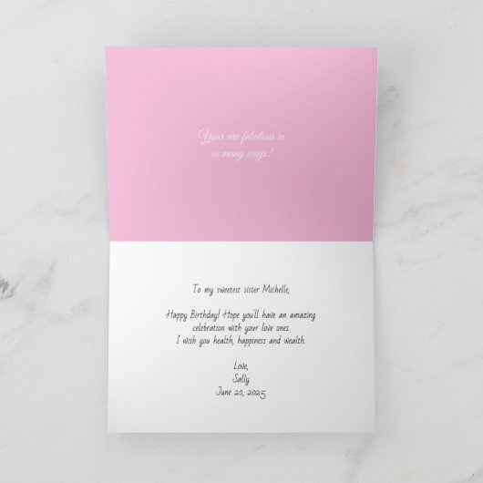 Verjaardskaart voor zuster kaart (Binnen)