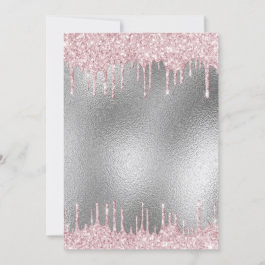 Verjaarfeest zilveren glitter druppelt roze kaart (Achterkant)