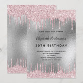 Verjaarfeest zilveren glitter druppelt roze kaart (Voorkant / Achterkant)