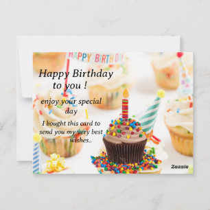 Verjaarkaart met cupcake-afbeelding en beste wense briefkaart