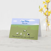 Verjaarkaart met een amusante schapengrap. Naam to Kaart (Gele Bloem)