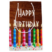 Verjaarskaarsen op hout medium cadeauzakje (Voorkant)