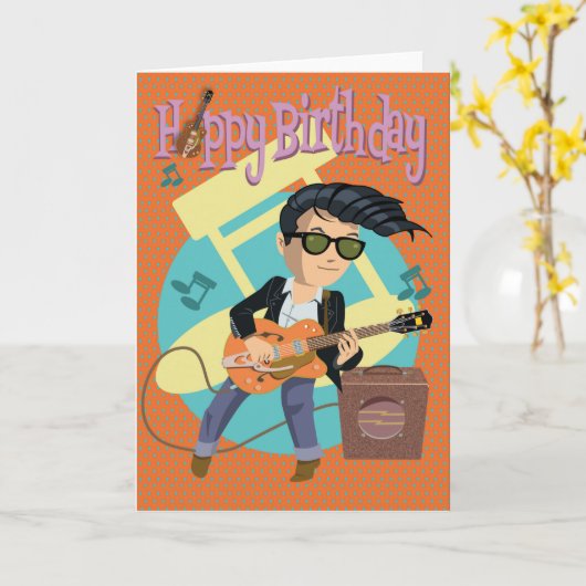 Verjaarskaart 50ties rock & roll kaart (Gele Bloem)