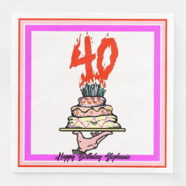 Verjaarskook in brand met 40 kaarsen servet