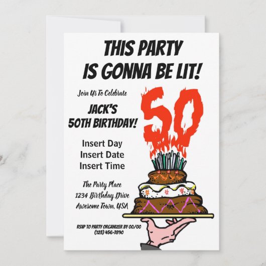 Verjaarskook in brand met Kaart van 50 kaarsen (Voorkant)