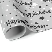 Verjaarsterren op grijs omslagpapier cadeaupapier (Rol Hoek)