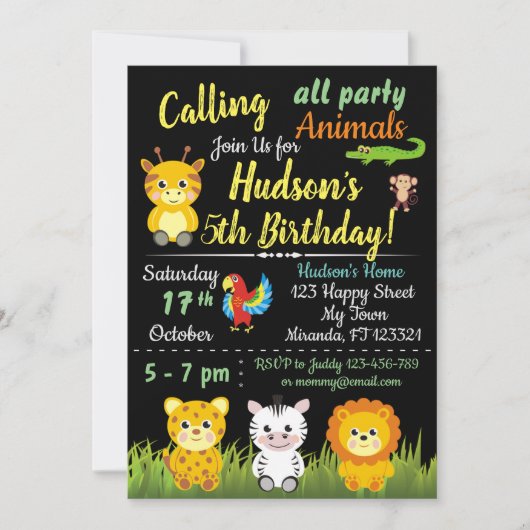 Verjaringsuitnodiging voor Oerwouden van Safari Kaart (Voorkant)