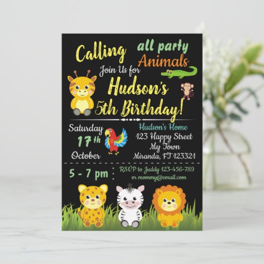 Verjaringsuitnodiging voor Oerwouden van Safari Kaart (Staand voorkant)