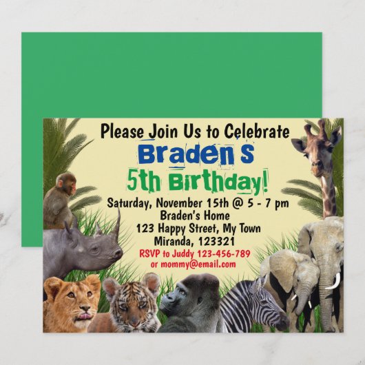 Verjaringsuitnodiging voor Oerwouden van Safari Kaart (Voorkant / Achterkant)