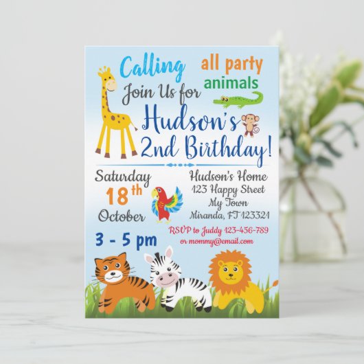 Verjaringsuitnodiging voor Oerwouden van Safari Kaart (Staand voorkant)