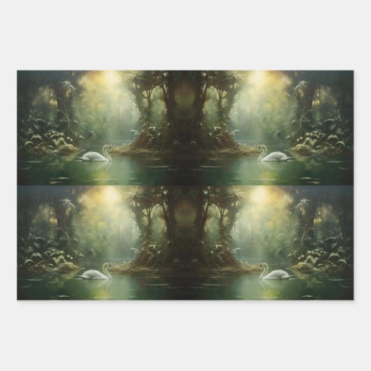 Verjonging twee zwaan in het water ontkoppelingspa inpakpapier vel (Voorkant 3)