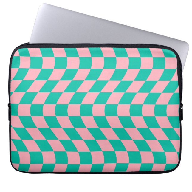 Verkeerde Controle Retro Checkerboard Roze Groen P Laptop Sleeve (Voorkant)