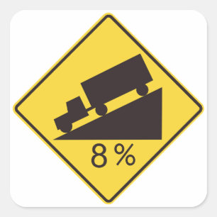 Verkeersbord Steile Helling Vrachtwagens Vervoer W Vierkante Sticker