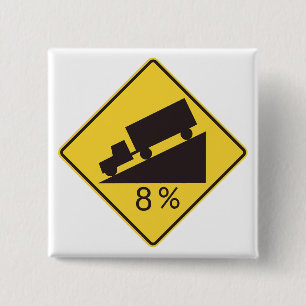 Verkeersbord Steile Hellingsgraad Vrachtwagenvervo Vierkante Button 5,1 Cm