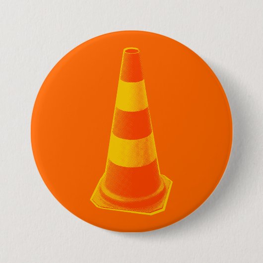 Verkeerskegel met Gele Strepen Ronde Button 7,6 Cm (Voorkant)