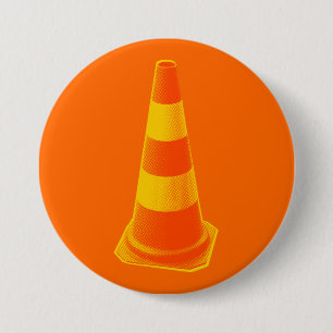 Verkeerskone met gele strepen ronde button 7,6 cm