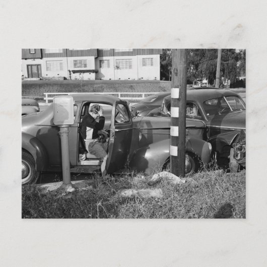 Verkeersongeval, Los Angeles, Vintage 1951 Briefkaart (Voorkant)