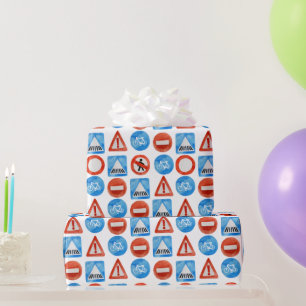 Verkeerstekens, fiets, dwarsbalken cadeaupapier
