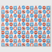 Verkeerstekens, fiets, dwarsbalken cadeaupapier (Vlak)