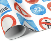 Verkeerstekens, fiets, dwarsbalken cadeaupapier (Rol Hoek)