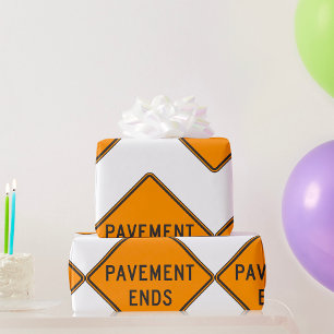 Verkeerswaarschuwingsbord einde verharding weg cadeaupapier