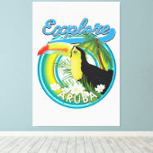 Verken Aruba reislogo Canvas Afdruk (Insitu (Houten vloer))