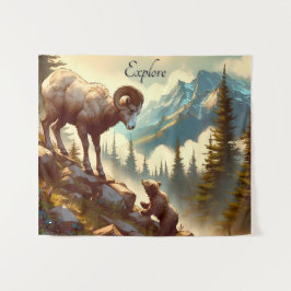 Verken Bighorn Sheep Grizzly Cub Mountain Wandkleed