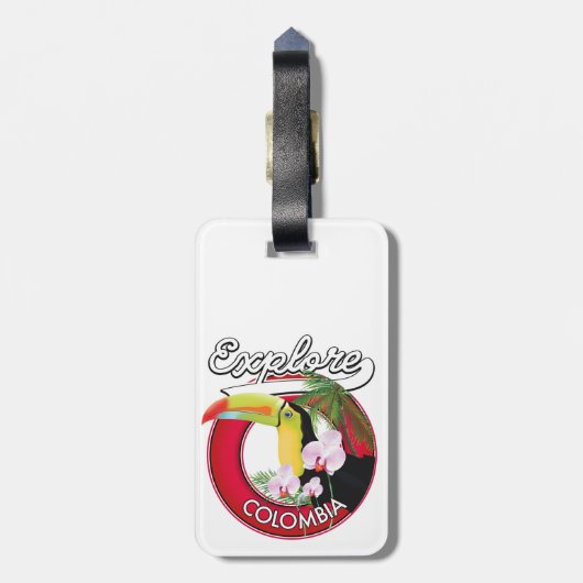 Verken Colombia retro logo Bagagelabel (Achterkant verticaal)