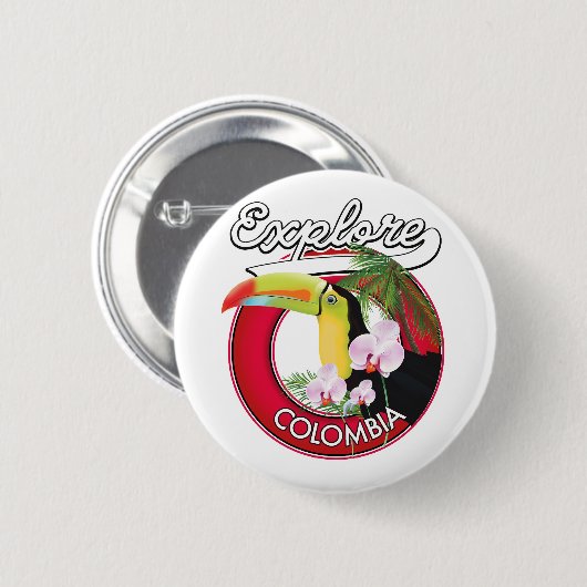 Verken Colombia retro logo Ronde Button 5,7 Cm (Voorkant /achterkant)