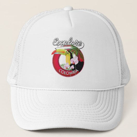 Verken Colombia retro logo Trucker Pet (Voorkant)