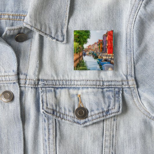 Verken de levendige charme van Burano Vierkante Button 5,1 Cm (In situ)