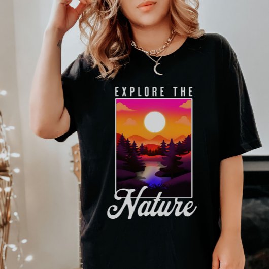 Verken de Natuur - Mountain, River, Sunset Hiking T-shirt