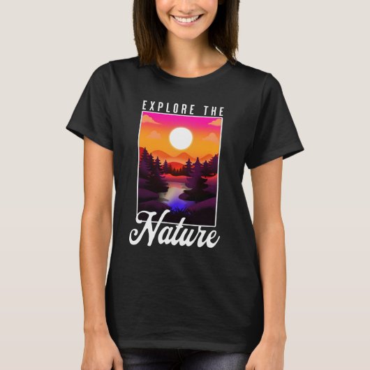 Verken de Natuur - Mountain, River, Sunset Hiking T-shirt (Voorkant)