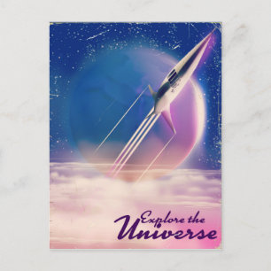 Verken de vintage-ruimteposter van het universum briefkaart