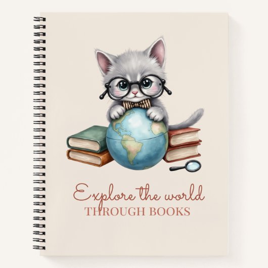 "Verken de wereld door boeken" Schattigee kitten Notitieboek (Voorkant)