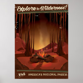 Verken de wildernis! Kampeer vuurposter Poster