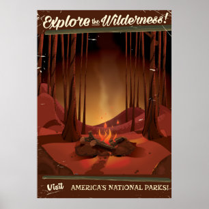 Verken de wildernis! Kampeer vuurposter Poster