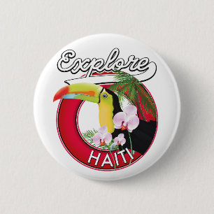 Verken Haïti logo reis patch. Poster Ronde Button 5,7 Cm