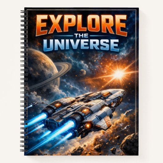 Verken het Universum – Sci-Fi Ruimteschip Notitieboek (Voorkant)