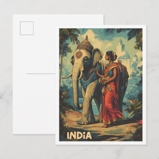 Verken India Vintage Reisillustratie Briefkaart (Voorkant / Achterkant)
