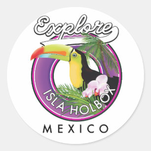 Verken Isla Holbox strand Mexico reizen patch Post Ronde Sticker